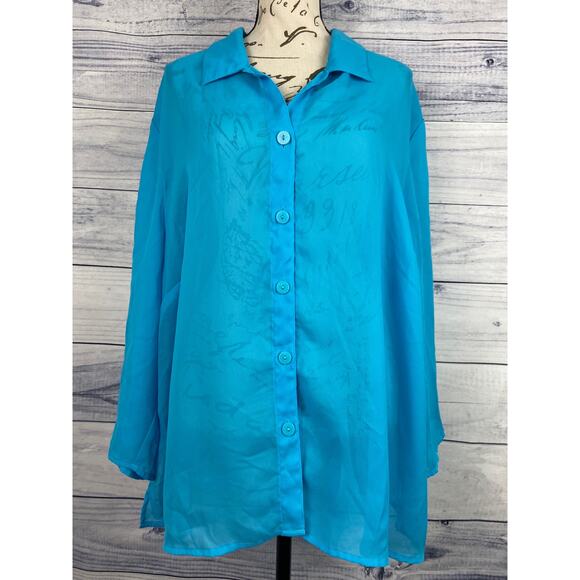Cato Button Front Collared Blouse Top Womens Plus Size 22/24W Blue 3/4 Sleeves - Picture 1 of 12